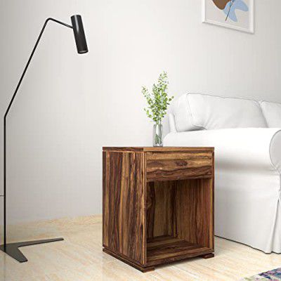 Amazon Brand - Solimo Assart Solid Sheesham Wood Bedside Table with Drawer (Natural Finish)