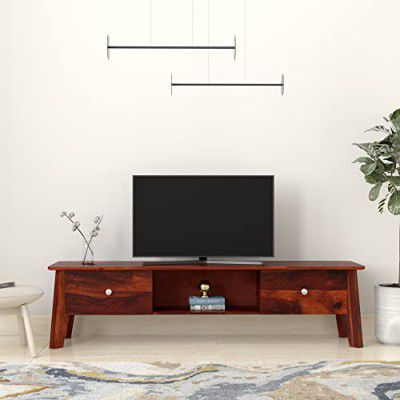 Amazon Brand - Solimo Borrigo Solid Sheesham Wood TV Unit with 2 Drawers, 1 Shelf, Honey Finish