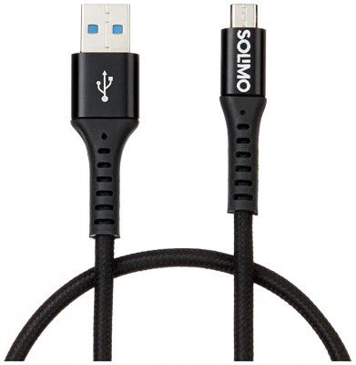 Amazon Brand - Solimo Charging Braided Micro USB Data Cable (1 Meter, Black)