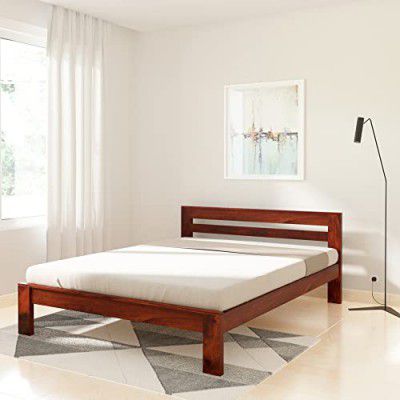 Amazon Brand - Solimo Cito Queen Size Solid Sheesham Wood Bed Without Storage (Honey Finish)