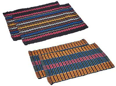 Amazon Brand - Solimo Cotton Bathmat Set of 4, Vibrant Stripes - 1000 GSM, Multicolor