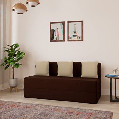 Amazon Brand - Solimo Dukon 3 Seater Foldable Sofa Cum Bed (EPE Foam with Jute Fabric, Brown, 72x60x8 inches)