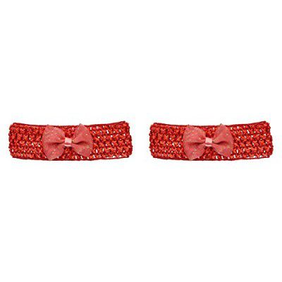 Amazon Brand - Solimo Elastic Hair Bands with Flowers, Red, Pack of 2 for Kids