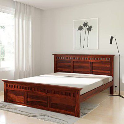 Amazon Brand - Solimo Elegue King Size Solid Sheesham Wood Bed without Storage (Honey Finish)