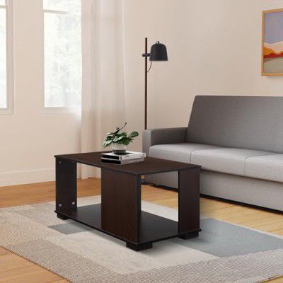 Amazon Brand - Solimo Enkindle Engineered Wood Coffee Table with 1 Shelf (Dark Elm Colour)