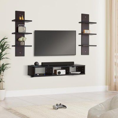 Amazon Brand - Solimo Enkindle Engineered Wood TV Unit and Wall Shelf (Dark Elm Colour)