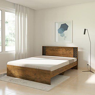 Amazon Brand - Solimo Euphora Engineered Wood Queen Bed without storage (Forest Dark finish)