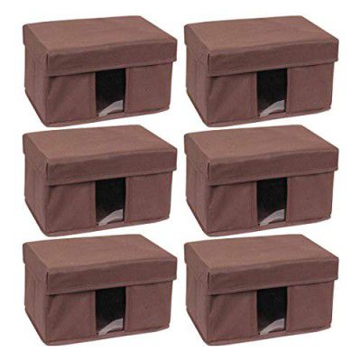 Amazon Brand - Solimo Fabric Rectangular Storage Box, Small, Set of 6, Brown