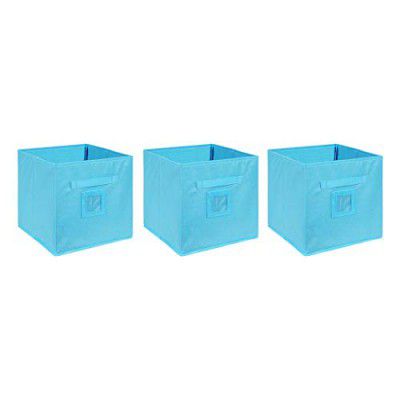 Amazon Brand - Solimo Fabric Square Storage Box, Large (Medical Blue) -Set of 3