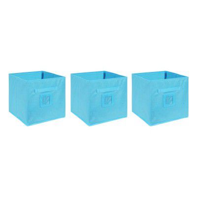 Amazon Brand - Solimo Fabric Storage Box, Small, Set of 3, Medical Blue