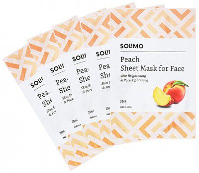 Amazon Brand - Solimo Face Sheet Mask, Peach, Pack of 5