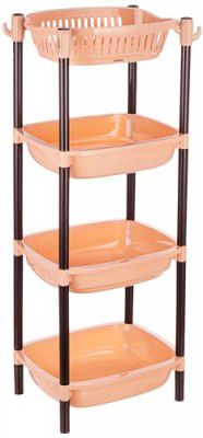 Amazon Brand - Solimo Four-Tier Multipurpose Plastic Rack for Kitchen, Living Room, Bathroom (XL, Beige and Brown)