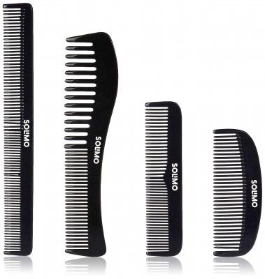 Amazon Brand - Solimo Handmade Black Set of 4 Combs: 1 Extra-Thin Barber, 1 Wavy All-Purpose, 1 Wide All-Purpose,1 U-Shaped Comb