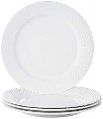 Amazon Brand - Solimo Handmade Ceramic Dinner Plate Set, 4 Pieces (White)