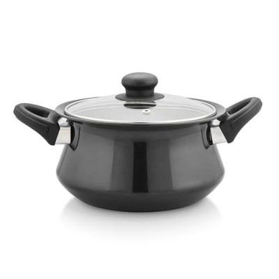 Amazon Brand - Solimo Hard Anodized Non-stick Handi 3L with Glass Lid and Dual Handles| Non-reactive, foodsafe| Gas and Induction compatible|Black