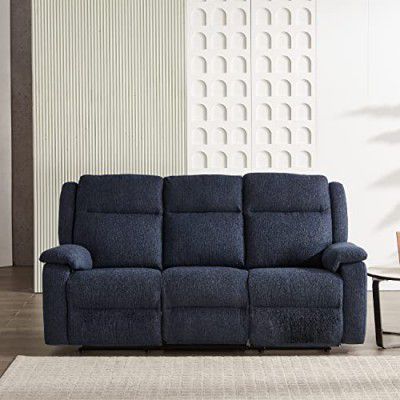 Amazon Brand - Solimo Kalvian Manual 3 Seater Fabric Recliner (Blue)