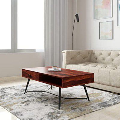 Amazon Brand - Solimo Kerouac Coffee Table with Iron Legs (Sheesham Wood, Honey Finish)