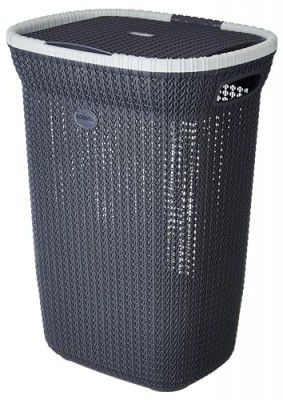 Amazon Brand - Solimo Knit Laundry Basket - Big - 55 Litres - 44 Cm X 35 Cm X 61 Cm | Dark Grey - Plastic