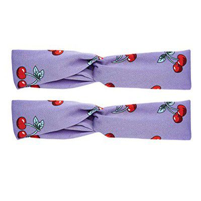 Amazon Brand - Solimo Makeup Elastic Hair Bands with Cherry Design, Blue, Pack of 2 for Women