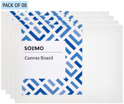 Amazon Brand - Solimo Medium Grain Cotton Canvas Board, 6 x 8 inch, Set of 8