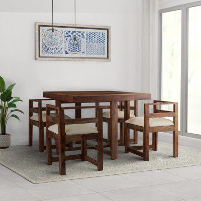 Amazon Brand - Solimo Melka Modern 4 Seater Dining Table 4 Cushioned Chairs  