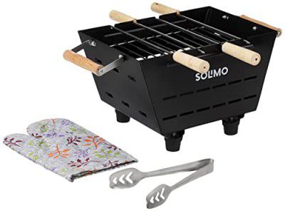 Amazon Brand - Solimo Mini Portable Fuel Powered Tabletop Barbeque Grill With 4 Skewers (Black)