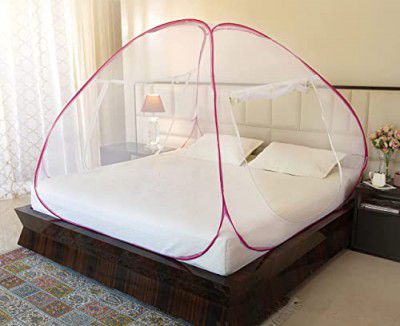 Amazon Brand - Solimo Mosquito Net, Double Bed (Queen Size, 24-30 GSM, Foldable, Highly Durable) - Pink