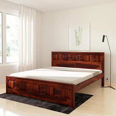 Amazon Brand - Solimo Mynim King Size Solid Sheesham Wood Bed without Storage (Honey Finish)