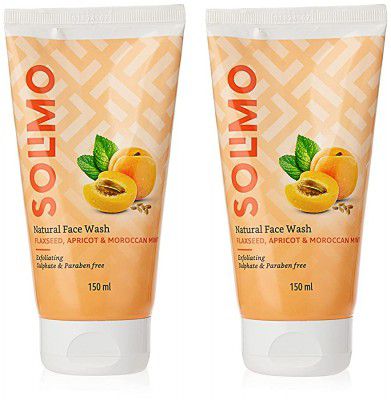 Amazon Brand - Solimo Natural Face Wash Flax Seed, Apricot & Mint, 150 ml (Pack of 2)