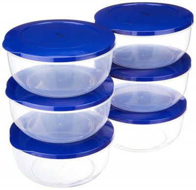 Amazon Brand - Solimo Nestable & Stackable Container Set, Round, 2700 ml, Set of 6, Blue