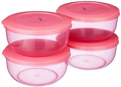 Amazon Brand - Solimo Nestable & Stackable Container Set, Round, 1900 ml, Set of 4, Pink