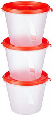 Amazon Brand - Solimo Nestable & Stackable Polypropylene Container Set, Round, 1000 ml, Set of 3, Red