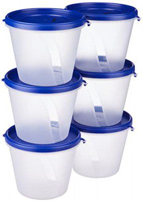 Amazon Brand - Solimo Nestable & Stackable Polypropylene Container Set, Round, 1000 ml, Set of 6, Blue