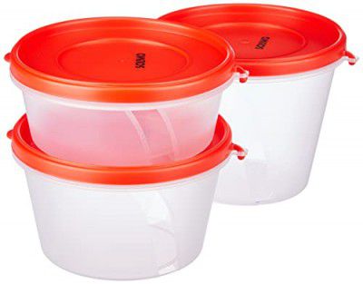 Amazon Brand - Solimo Nestable & Stackable Polypropylene Container Set, Round, Set of 3, Red