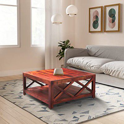 Amazon Brand - Solimo Nyckel Solid Sheesham Wood Coffee Table with Bottom Shelf (Honey Finish)