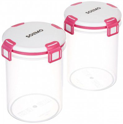 Amazon Brand - Solimo Plastic Storage Container Set with Clip and Lock Lid, Set of 2 Pink