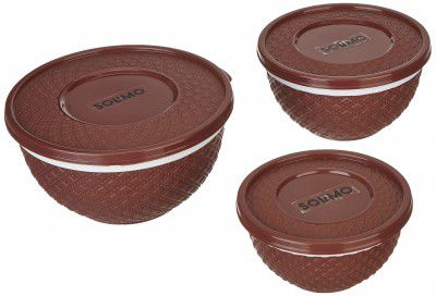 Amazon Brand – Solimo Plastic Storage Container Set with Lid, 3 Pieces, Dark Brown