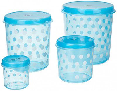 Amazon Brand - Solimo Plastic Storage Containers Set of 4 Blue