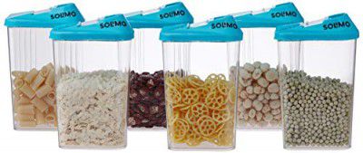 Amazon Brand - Solimo Plastic Storage Containers with Sliding Mouth (Set of 6, 1100ml, Blue)