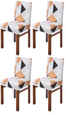 Amazon Brand - Solimo Polyester Spandex Abstract Dining Chair Cover, Stretchable & Washable Slipcover, Cream (Set of 4)