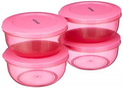 Amazon Brand - Solimo Polypropylene Nestable Round Container 600 Ml Set Of 4, Pink