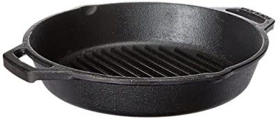 Amazon Brand - Solimo Pre-Seasoned Cast Iron Grill Round Pan/Grill Skillet Pan, 10 Inches (26 cm, Black)