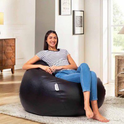 Amazon Brand - Solimo Premium Faux Leather Bean Bag, Filled With Beans