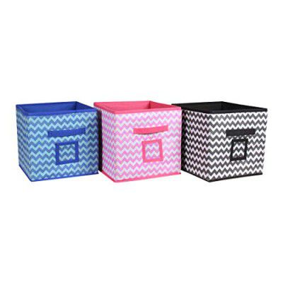 Amazon Brand - Solimo Printed Fabric Storage Box, Small, Set of 3, Multicolor