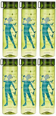 Amazon Brand - Solimo Printed Plastic Bottle Set | Sleek Design | Printed Hydration Tracker | Set of 6 | 1000 ml (Olive)