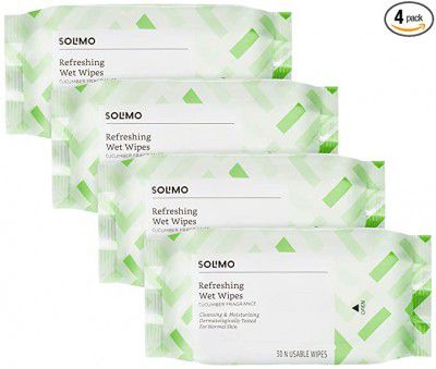 Amazon Brand - Solimo Refreshing Wet Wipes Cucumber - 30 Wipes (Pack of 4)