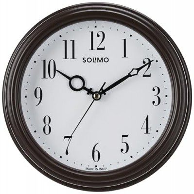 Amazon Brand - Solimo Round Wall Clock | Plastic and Glass | 8 Inch | Brown - Analog