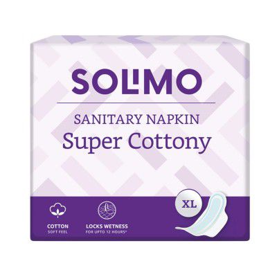 Amazon Brand - Solimo Sanitary Pads, Super Cottony XL, 40 Napkins | 12 Hour Wetness Lock | 8 Hours Odour Control