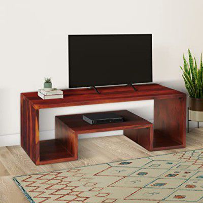 Amazon Brand - Solimo Sanmarcos Solid Sheesham Wood TV Unit with 1 Shelf (Honey Finish)