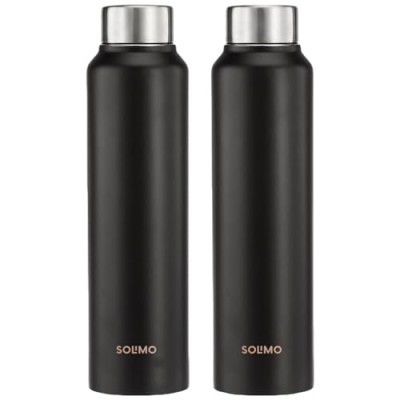 Amazon Brand - Solimo Stainless Steel Water Bottle (Pack of 2) | BIS-Approved | 900ml (Matte Black)